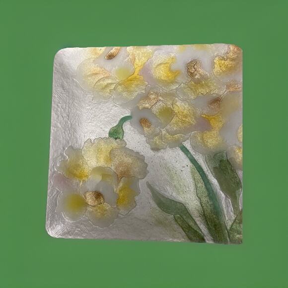 Vintage MCM Electroforming Cloisonne Floral Enamel Plate Pin Trinket Dish 4.5"sq - Picture 3 of 4